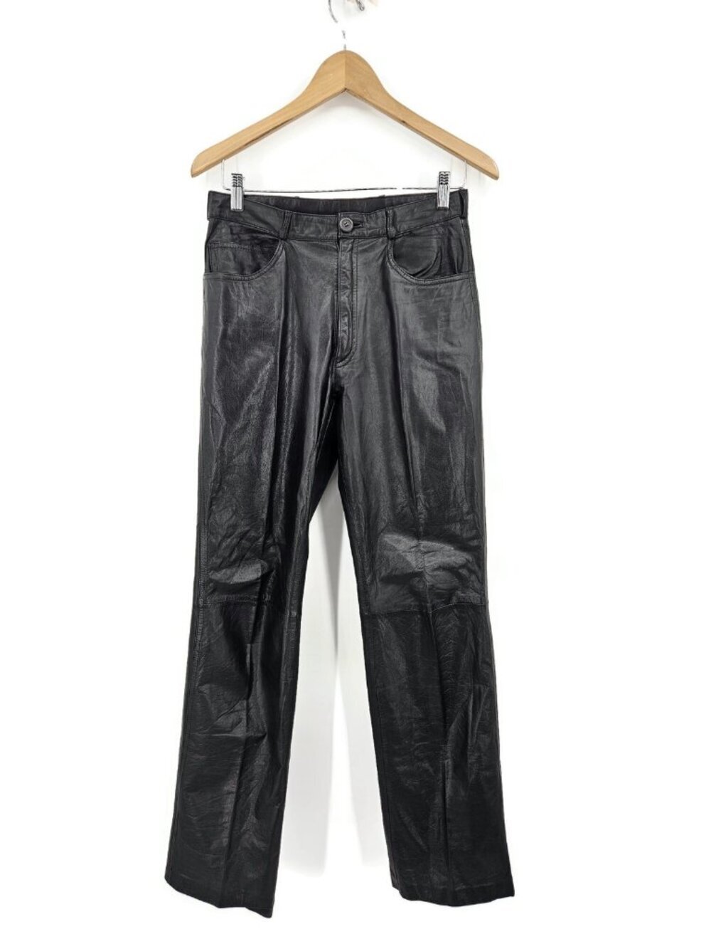 VTG Anthony Michael Black Leather Pants Womens 30 Straight Leg Lined